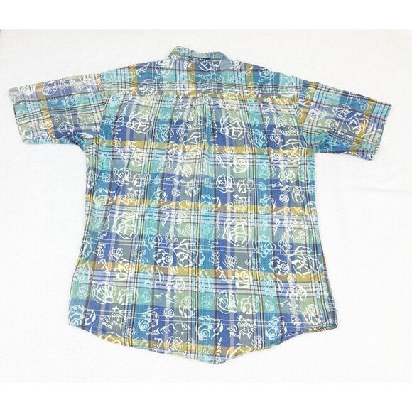 Vintage 90s Loafers Shirt Large Plaid Floral Button Front Beach Surf Skate - Picture 2 of 8